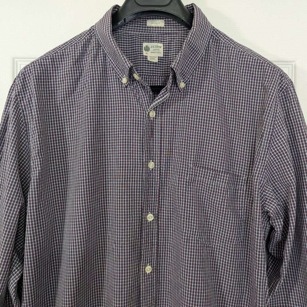 J. Crew Long Sleeve Button Down White, Blue and Red Checked Shirt